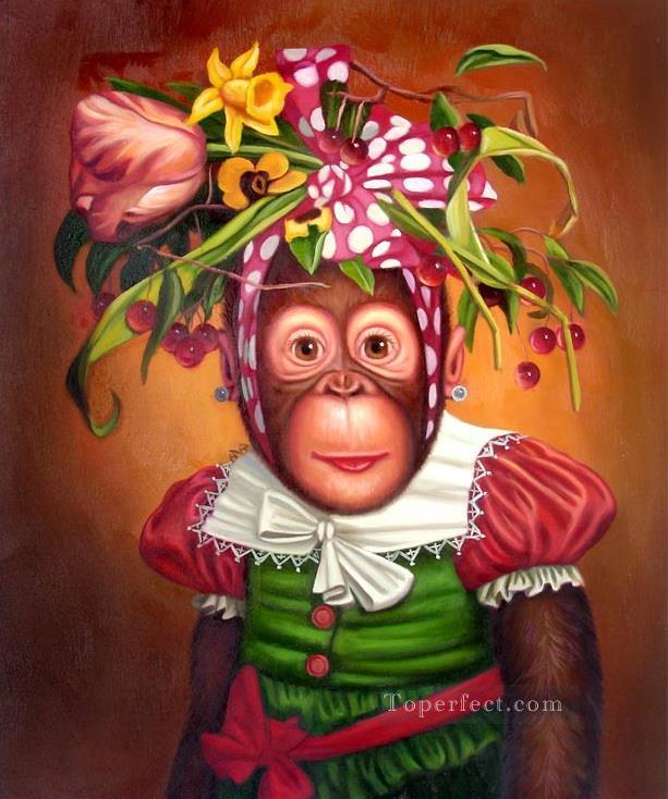 monkey wearing flowers Oil Paintings